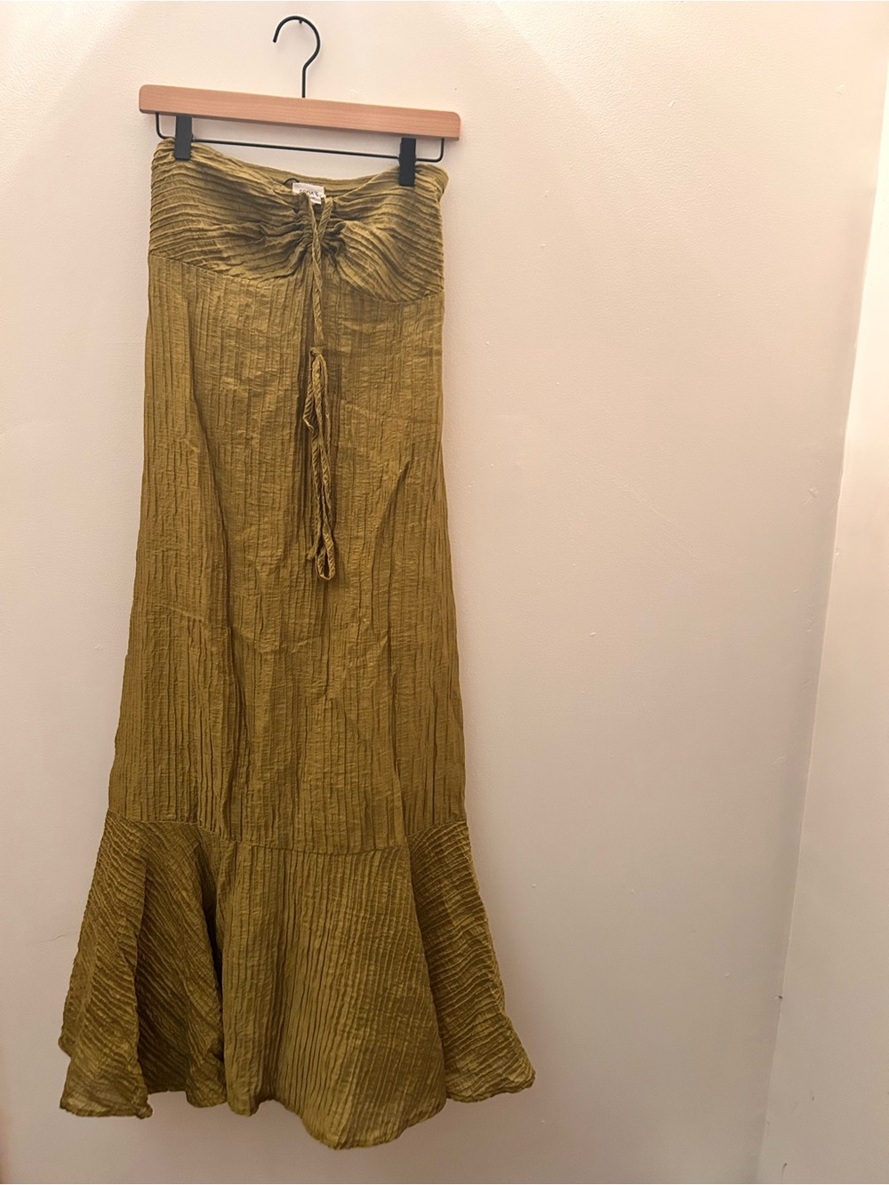 Olive Green Crinkle Maxi Dress